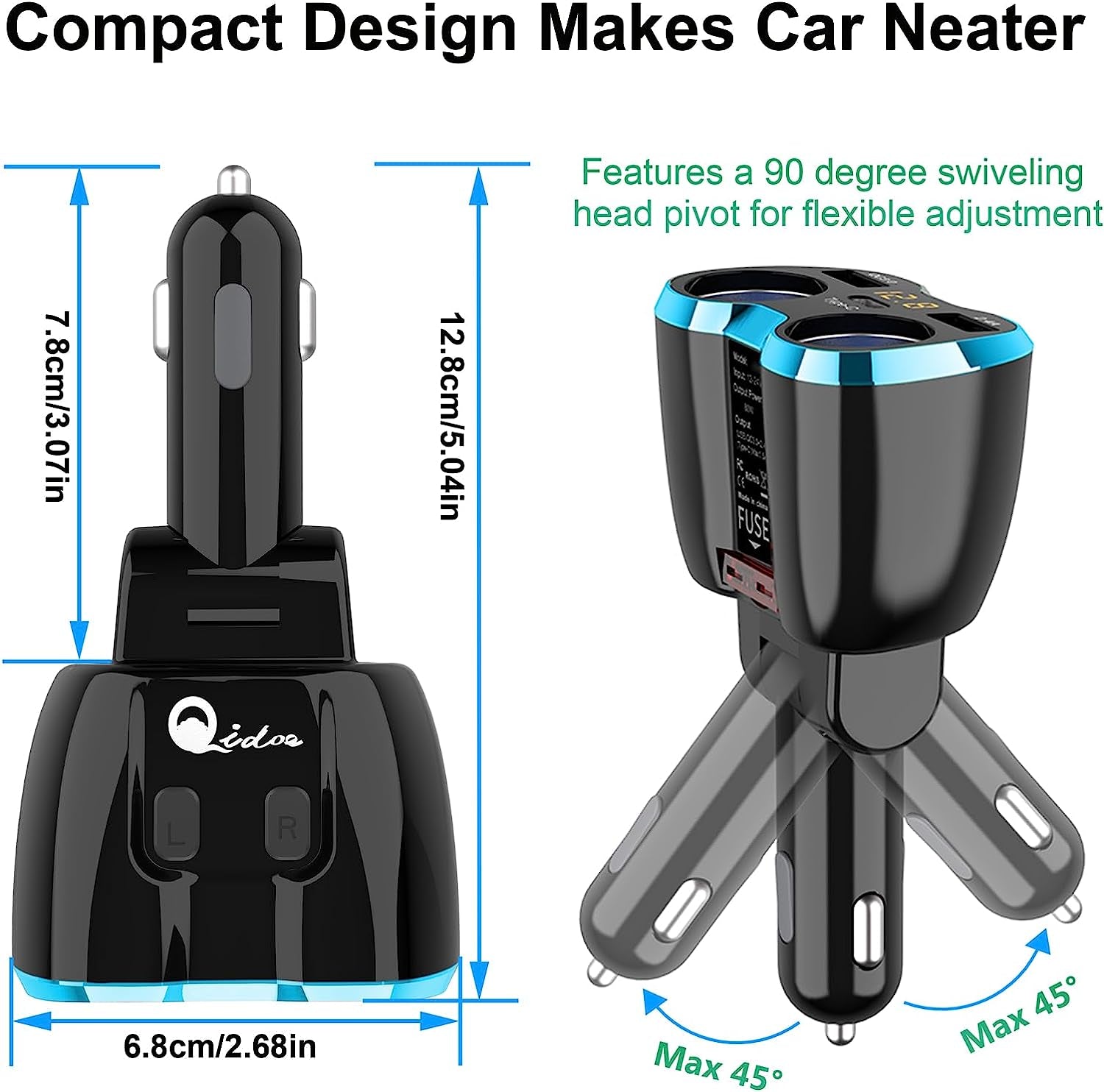 Cargador De Carro Adaptador 2 Socket 2.4A 2 Usb Coche Para Phone Tablet