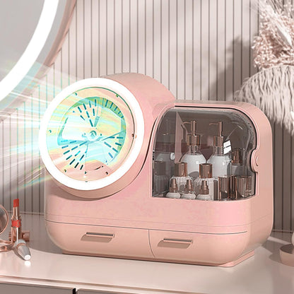 Mirror Fan Makeup Case, Portable Makeup Organizer with Mirror and LED Light, Cosmetic Storage Display Case,Large Capacity Mirror Makeup Storage Box for Women ()
