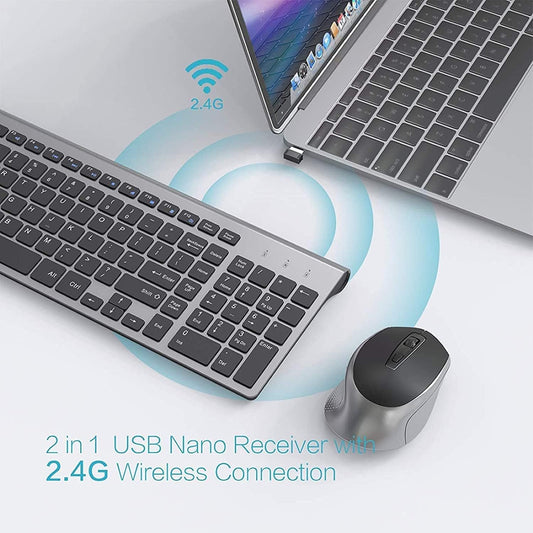Wireless Keyboard Mouse Combo,  2.4G Ergonomic Computer Keyboard,Ergonomic Wireless Mouse for Pc,Windows, Laptop, Desktop, Chromebook,Mac-Grey