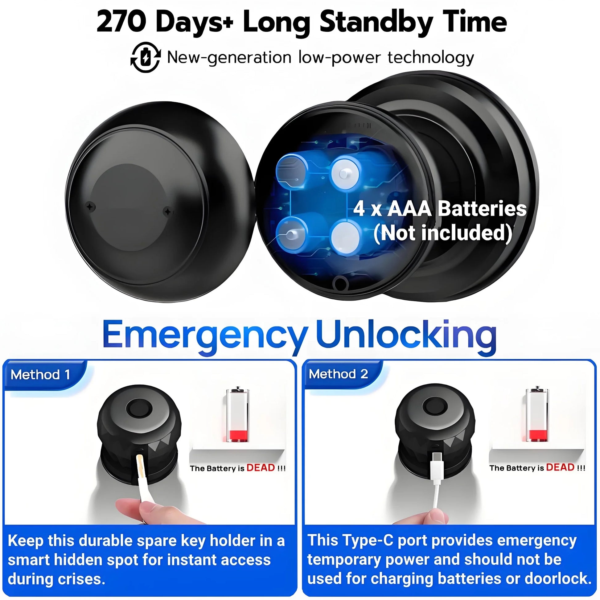 Smart Door Knob, Keyless Smart Door Lock Smart Deadbolt with App Control & Fingerprint & 2 Keys,Electronic Door Lock for Home, Apartment, Office,Black