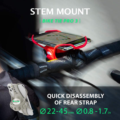 Bike Tie Pro 3, Bike Cell Phone Mount for Stem, Scratch-Free Silicone Holder with Shock-Absorbing Design, Universal Cycling Phone Holder Compatible with Most Smartphones (Gray - Stem)