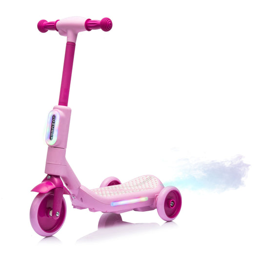 2-in-1 Kids Electric Scooter - 3-Wheel Balance, LED Lights with Music, Spray Effect, Wide Pedal, Ages 3-6
