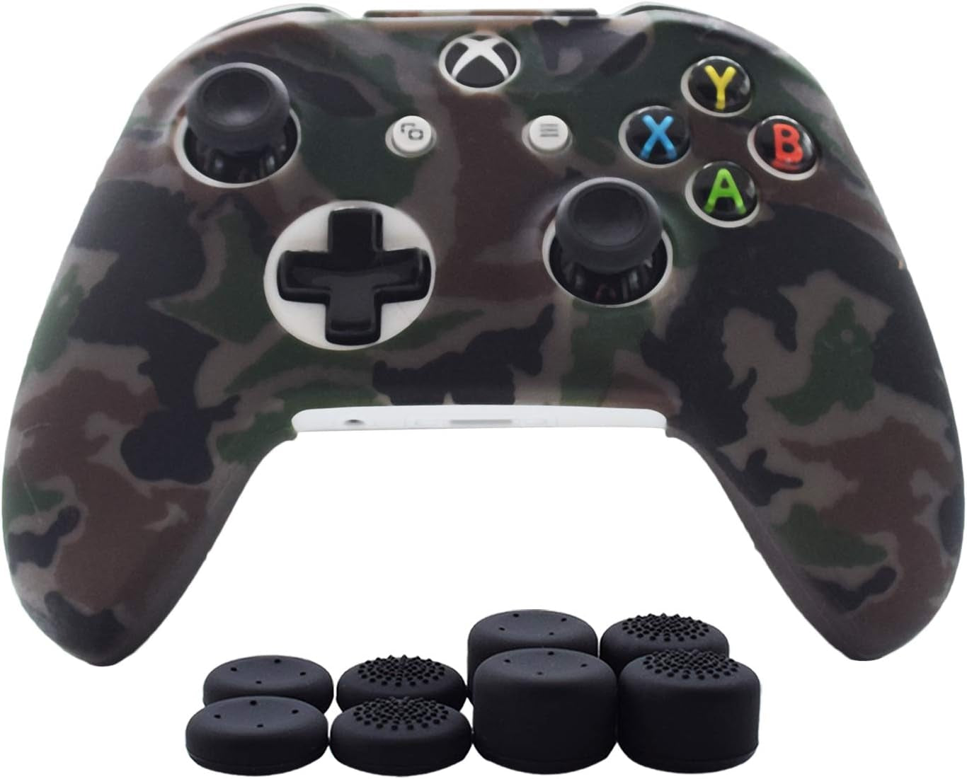 Silicone Gel Cover Skin Protector Kits Compatible with Xbox One/Xbox One S/Xbox One X Controller Video Games1 X Controller Camouflage Cover with 8 X Thumb Grip Caps(Grey)