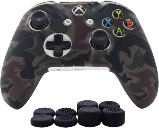 Silicone Gel Cover Skin Protector Kits Compatible with Xbox One/Xbox One S/Xbox One X Controller Video Games1 X Controller Camouflage Cover with 8 X Thumb Grip Caps(Grey)