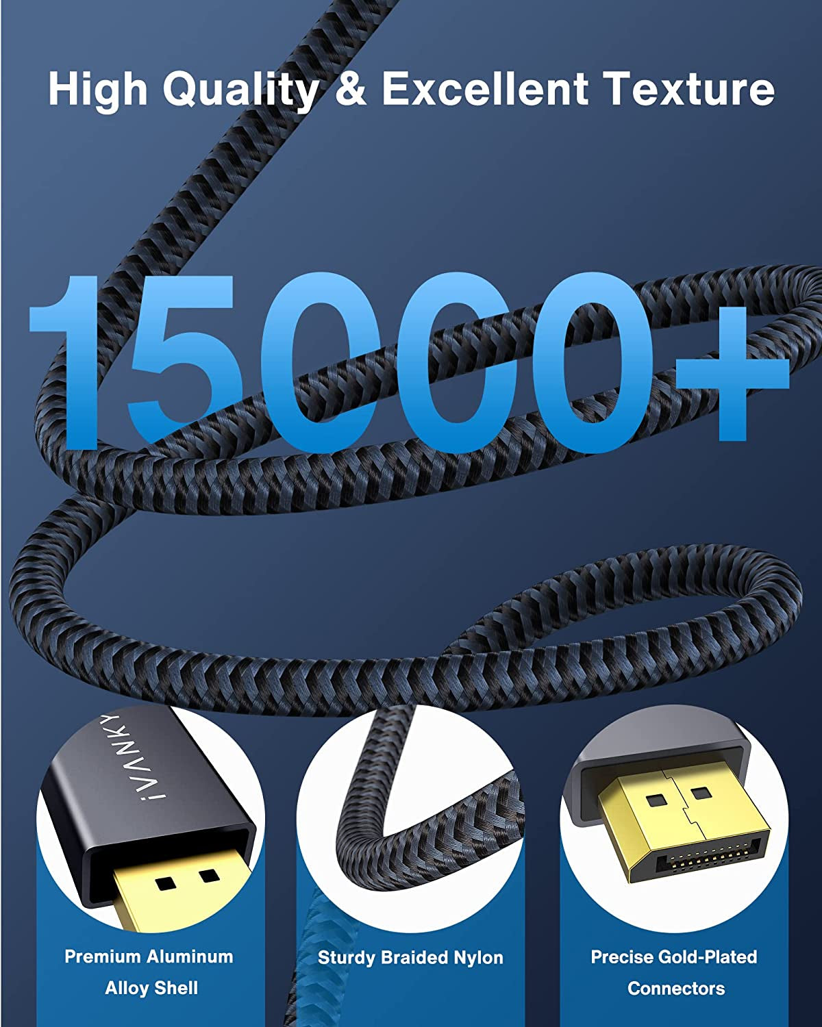 Displayport Cable 10Ft/2-Pack, DP Cable, [4K@60Hz, 2K@165Hz, 2K@144Hz], Nylon Braided High Speed Displayport 1.2 Cable, Compatible with PC, Laptop, TV