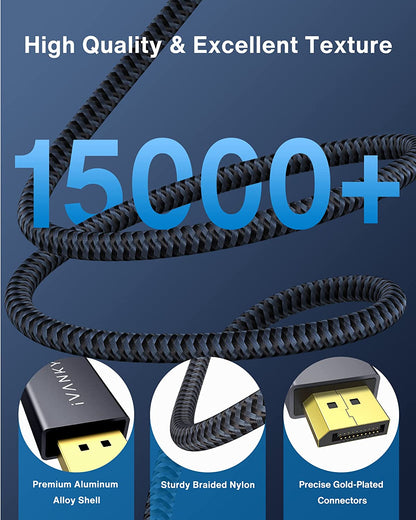 Displayport Cable 10Ft/2-Pack, DP Cable, [4K@60Hz, 2K@165Hz, 2K@144Hz], Nylon Braided High Speed Displayport 1.2 Cable, Compatible with PC, Laptop, TV