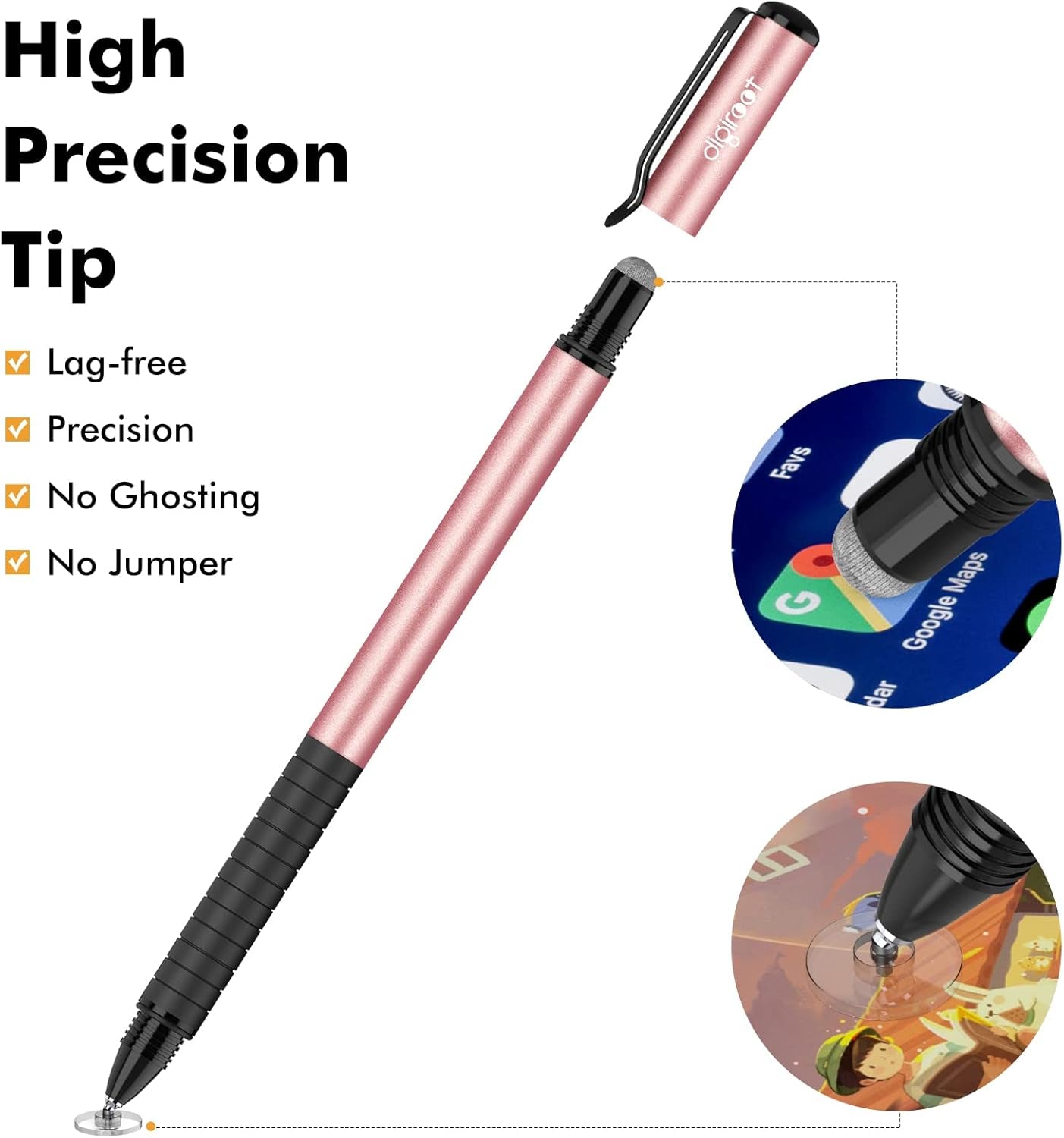 Universal Stylus,[2-In-1] Disc Stylus Pens for All Touch Screens Cell Phones, Ipad, Tablets, Laptops with 6 Replacement Tips(4 Discs, 2 Fiber Tips Included) - (Rose Gold)