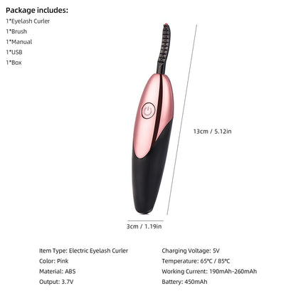 Mini Electric Heated Eyelash Curler Long Lasting Quick Heating Eyelash Brush