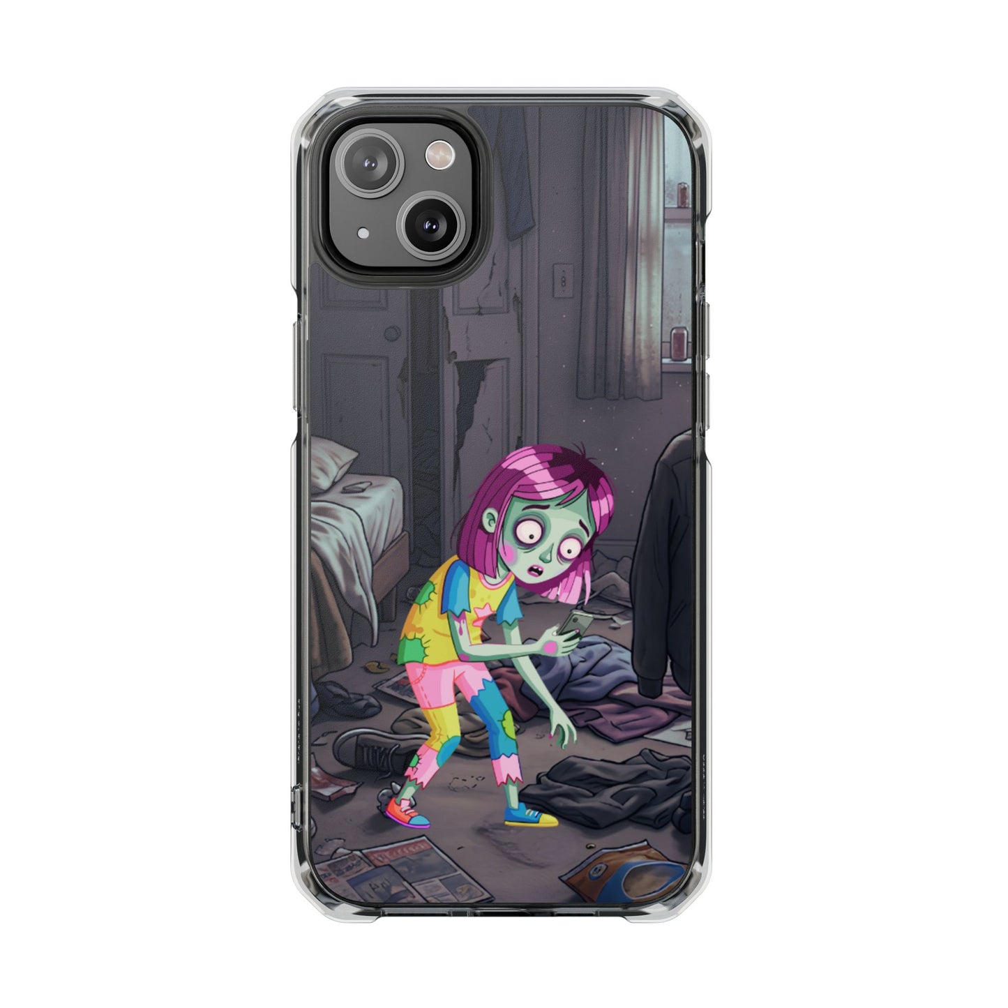Zombie Girl Clear Magnetic Phone Case — Cute Spooky Cartoon iPhone Cover