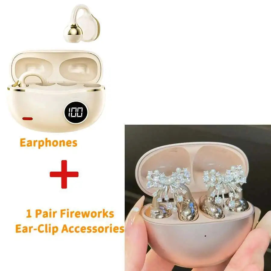 Hi-Fi Stereo Sport Wireless Earbuds Jewelry Clip Customizable Zircon Flash Diamond Ear-Clip Accessories Earphones Suit Girl Gift