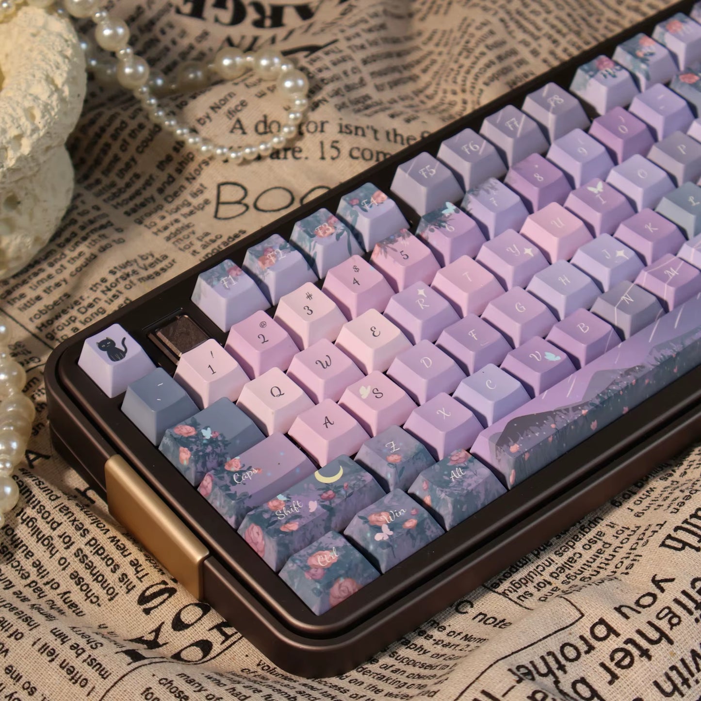 Midsummer Night Keycap Cherry MOA Profile PBT Thermal Sublimation Dreamy Purple Keycaps Aesthetic Butterfly Flower Keyboard Caps