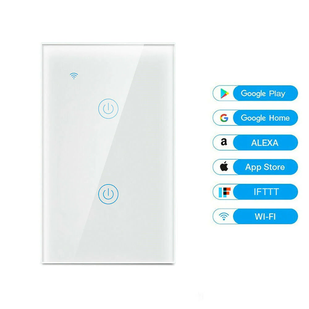 1/2/3/4 Gang Smart Touch Light Switch: WiFi, Alexa/Google Compatible, Glass Panel