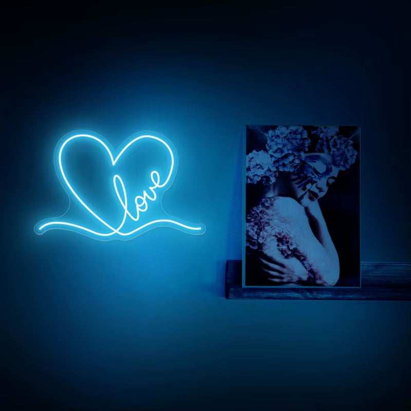 Love Heart Neon Signl Handmade LED Neon Light Advertising for Bedroom Pub Home Beer Bar Birthday Party Wall Decor Dimmable USB
