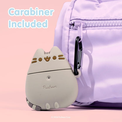 X Pusheen the Cat [ Compatible with Airpods 1/2 ] Cute Silicone Protective Cover [Carabiner Clip Included] [Wireless Charging Capable] - Standing