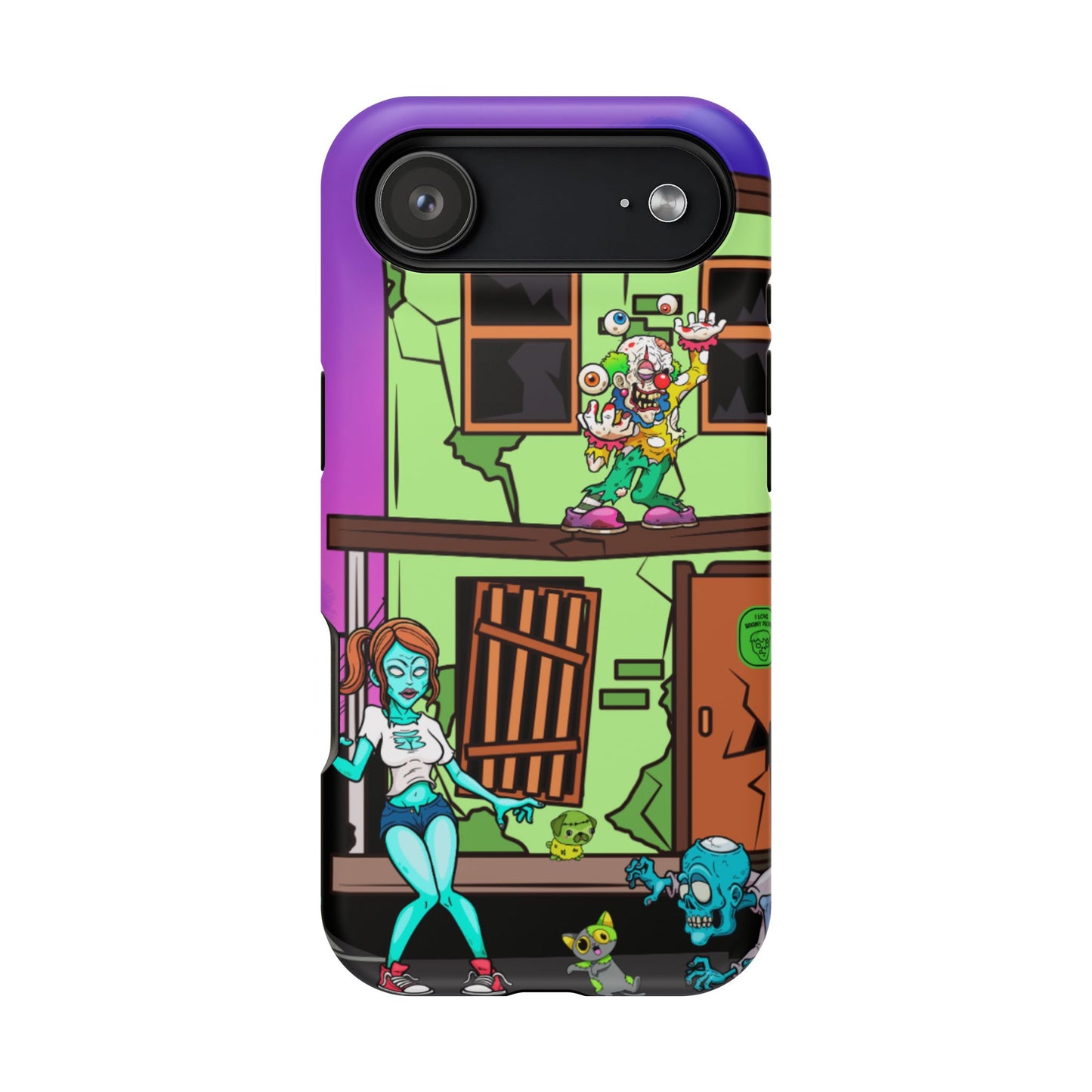 Zombie Arcade Phone Case — Colorful Cartoon Horror Impact-Resistant iPhone Cover