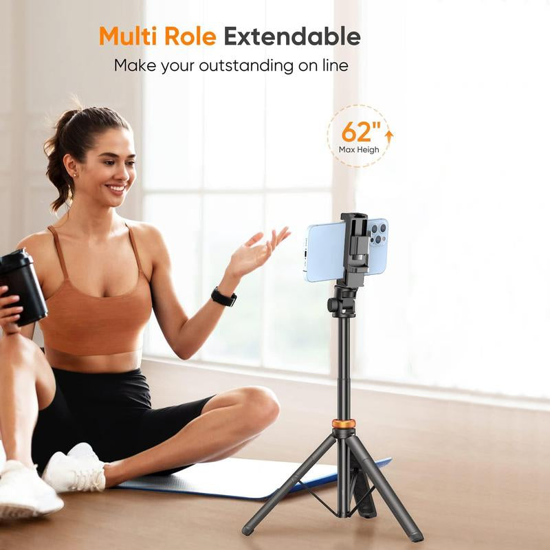 62" Phone Tripod & Selfie Stick: Remote, Stable, iPhone/Android, iPhone 13-16