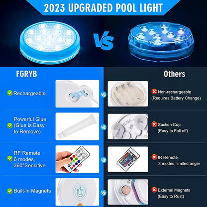 Rechargeable Underwater Submersible Pool Lights with Remote IP68 Waterproof Color Changing Led Floating Lights for Hot Tub Bath