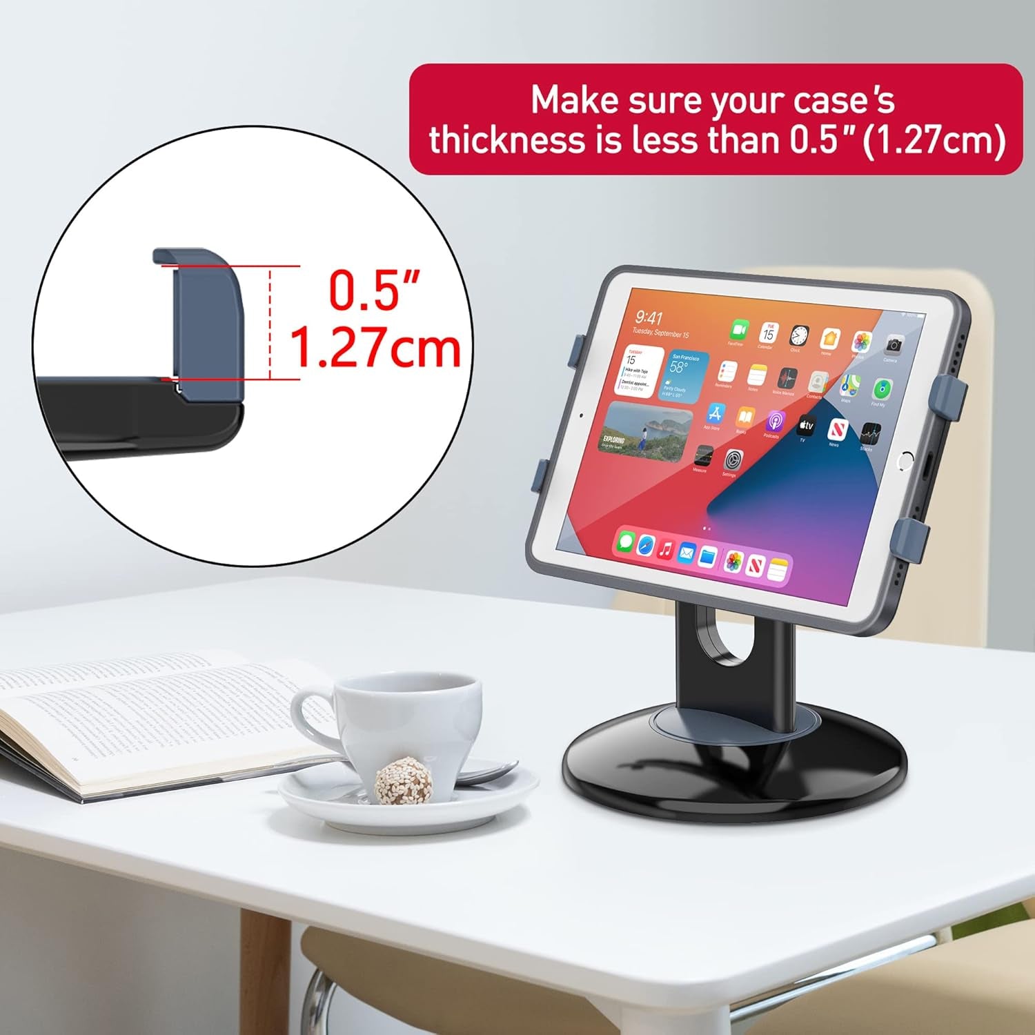 Retail Kiosk Ipad Stand, 360° Rotating Commercial POS Tablet Stand, Fits 6"-13" (Screens) Ipad Mini Pro-Business Swivel Tablet Holder, for Store Office Reception Kitchen Desktop (Black)