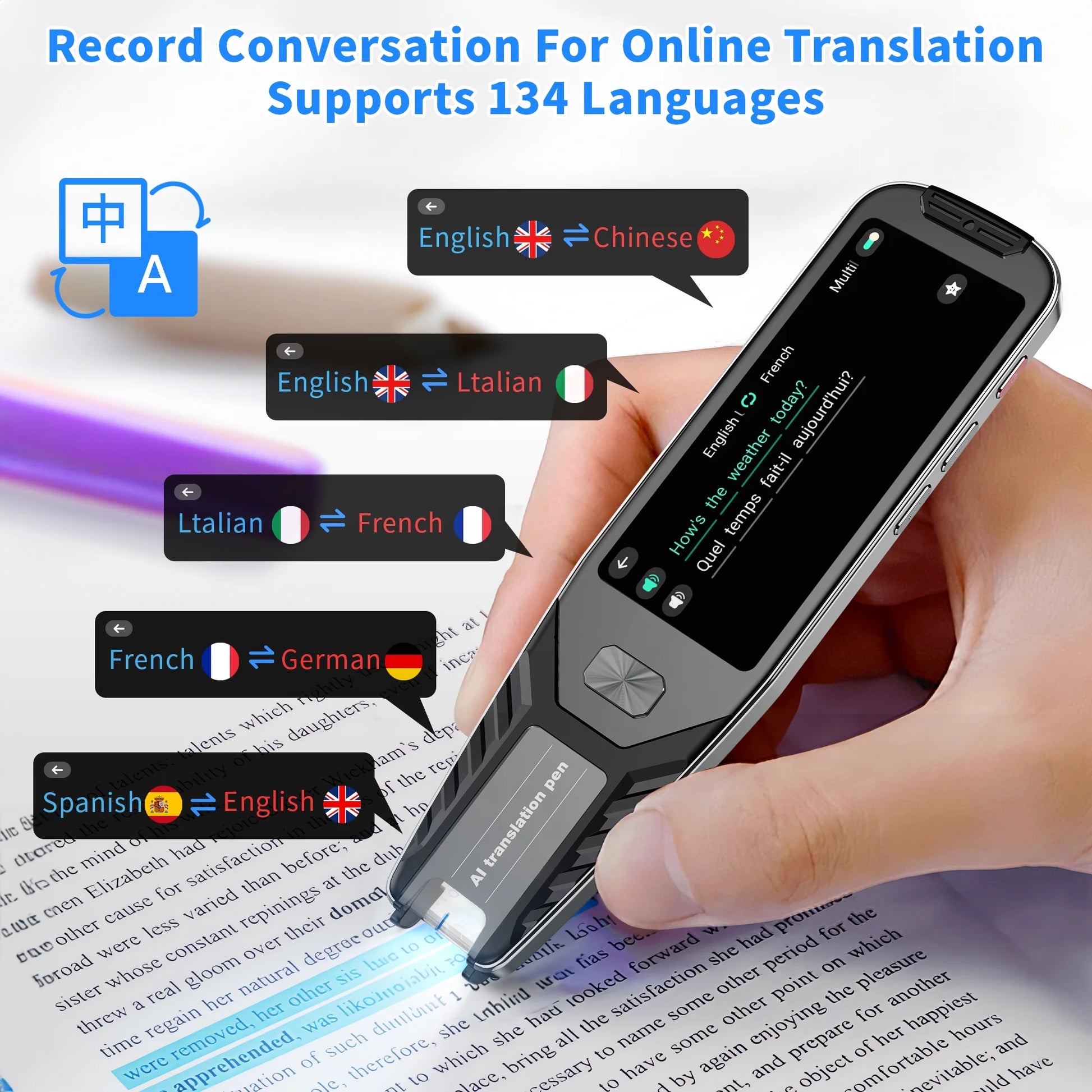 P1 Smart Scanning Translator Pen - 134 Voice Language Translator, Photo & Text Scanning