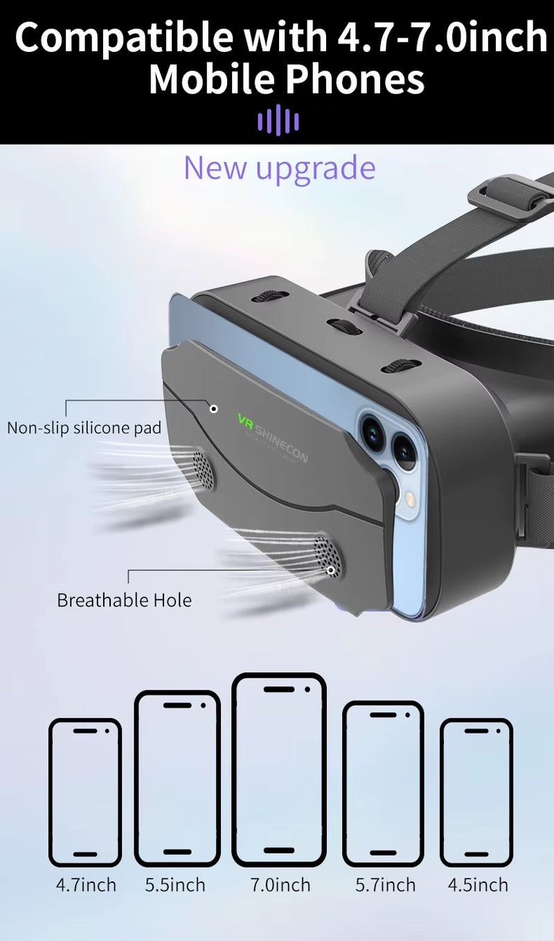 SHINECON 3D Helmet VR Glasses 3D Glasses Virtual Reality Glasses VR Headset for Google Cardboard 5-7' Mobile with Original Box