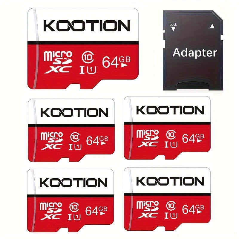 KOOTION High-Speed TF microSD Card Multi-Pack – UHS-I U1 C10 Memory Cards with SD Adapter, Full HD 1080P Recording, Up to 90MB/s Read, For Phones, Cameras, Drones & Dash Cams