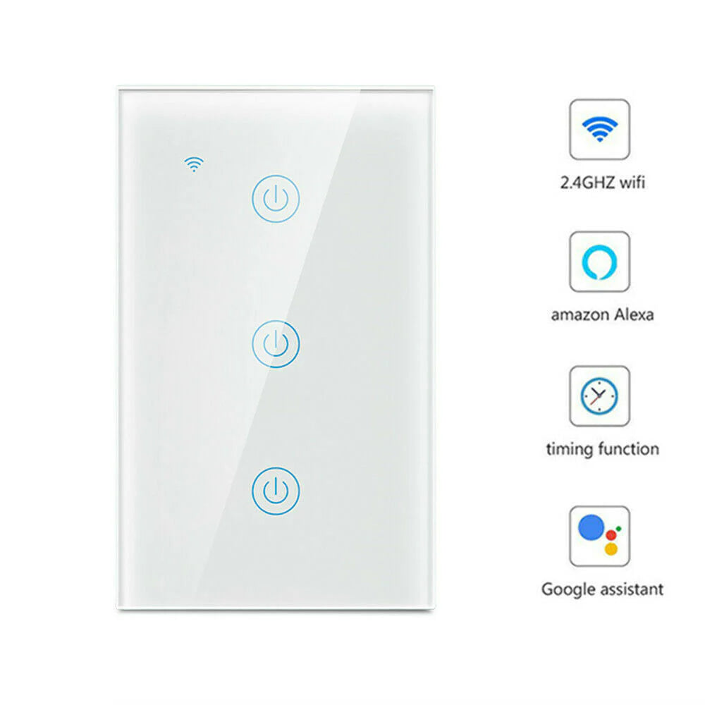 1/2/3/4 Gang Smart Touch Light Switch: WiFi, Alexa/Google Compatible, Glass Panel