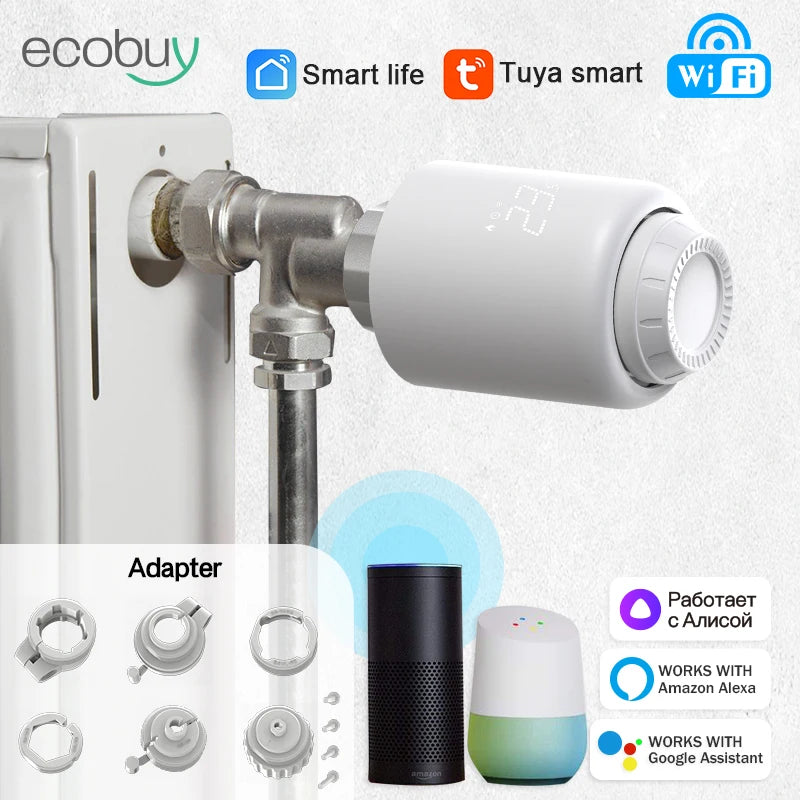 Tuya Smart Home Wifi Thermostatic Valve Radiator Smart TRV Radiator Head Valve Wifi Thermostat Alexa Google Home Smart Life