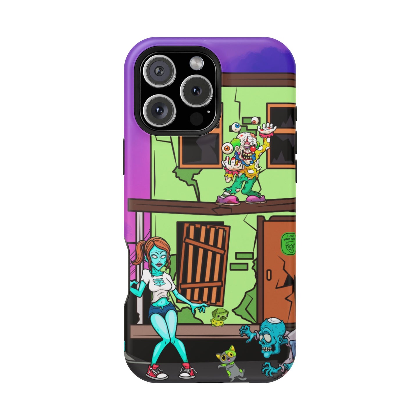 Zombie Arcade Phone Case — Colorful Cartoon Horror Impact-Resistant iPhone Cover