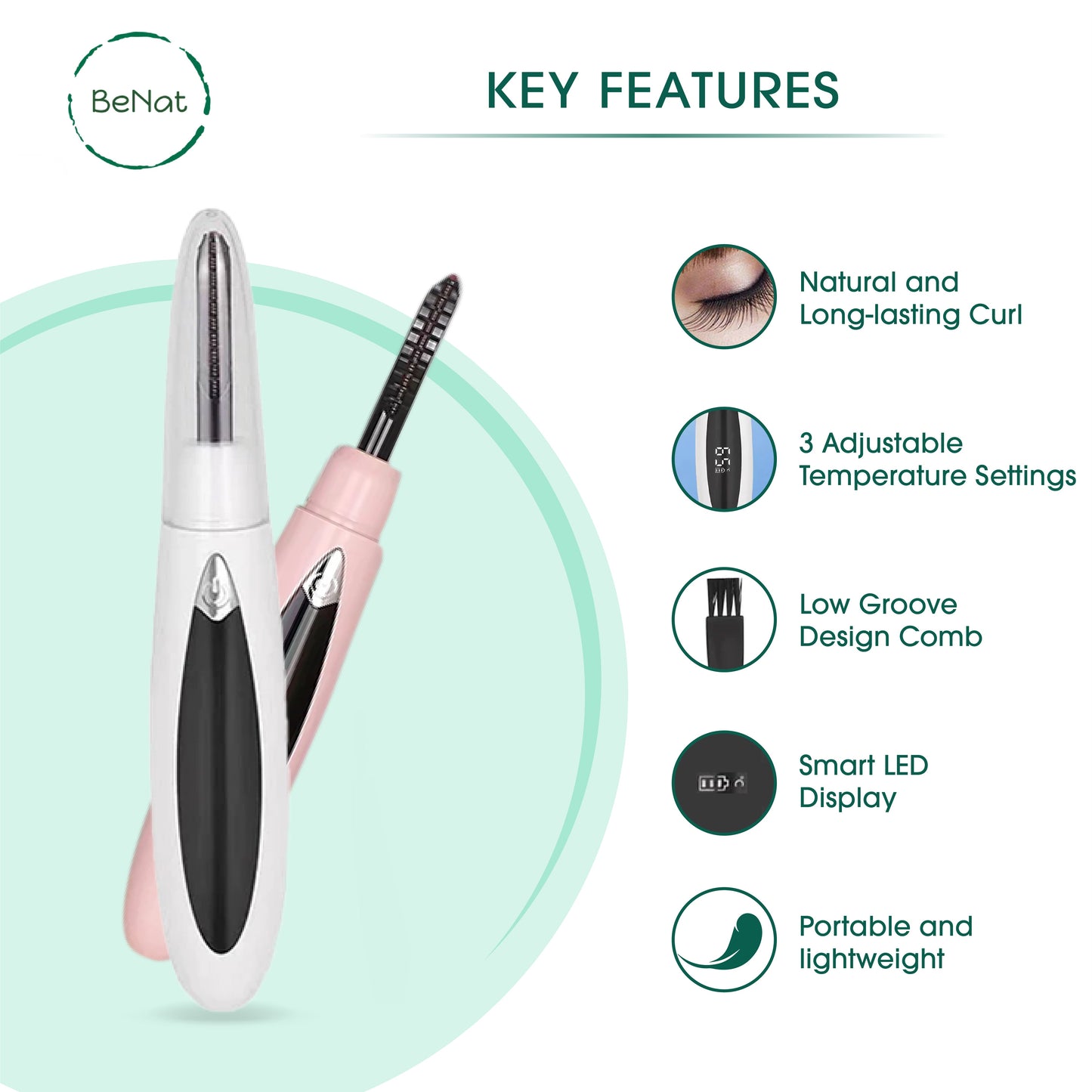 Rechargeable Beauty Trio – Facial Hair Remover, Eyebrow Trimmer & Heated Eyelash Curler, LED Precision, Travel Ready