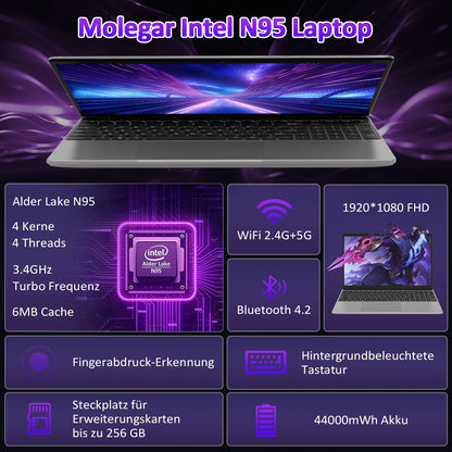 " 15.6"" Laptop, Intel Gen N95, 16GB RAM, 1TB Storage, FHD Display, Fingerprint Reader, Backlit Keyboard"
