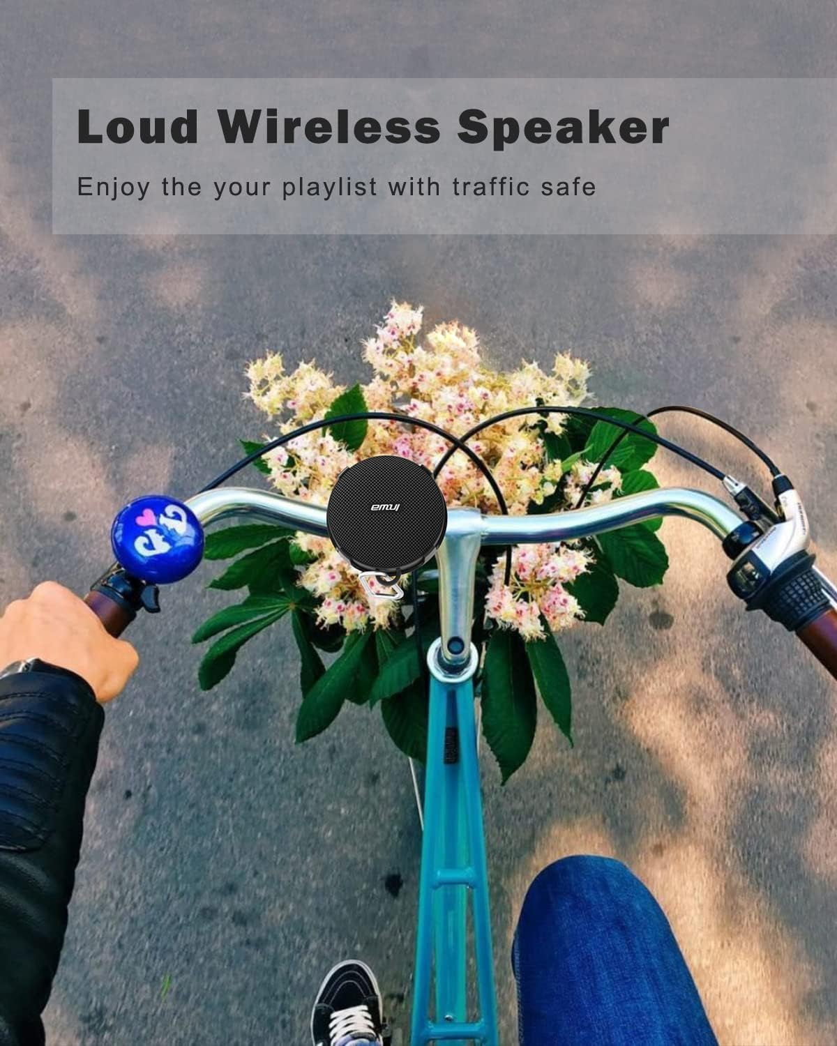 Bluetooth Bicycle Speakers with TF Card Mode, Waterproof Wireless Portable Traveling Bike Speaker, Built in Mic for Bicycle Riding, Showering, Hiking, Pool, Beach, Golfing(Black)