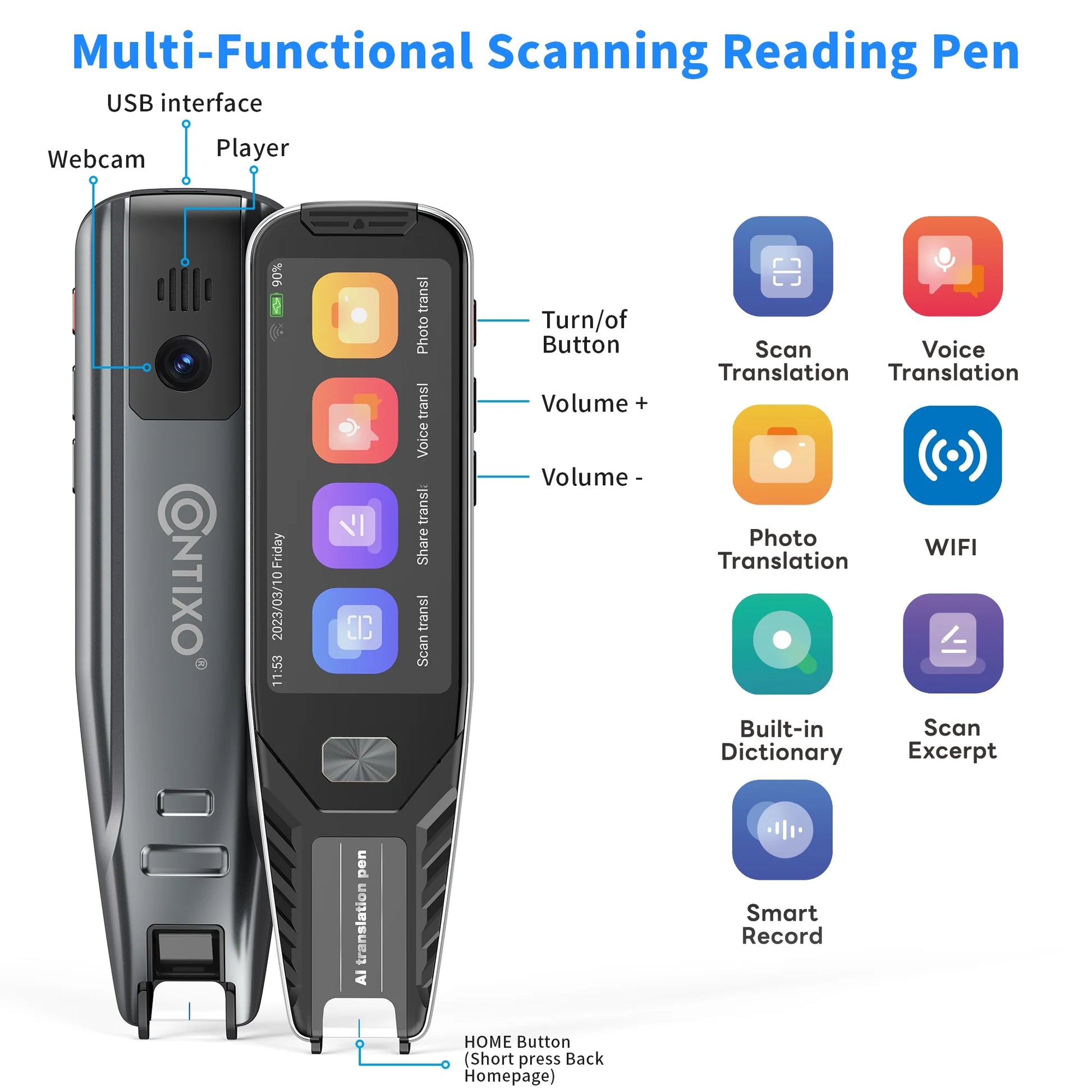 P1 Smart Scanning Translator Pen - 134 Voice Language Translator, Photo & Text Scanning
