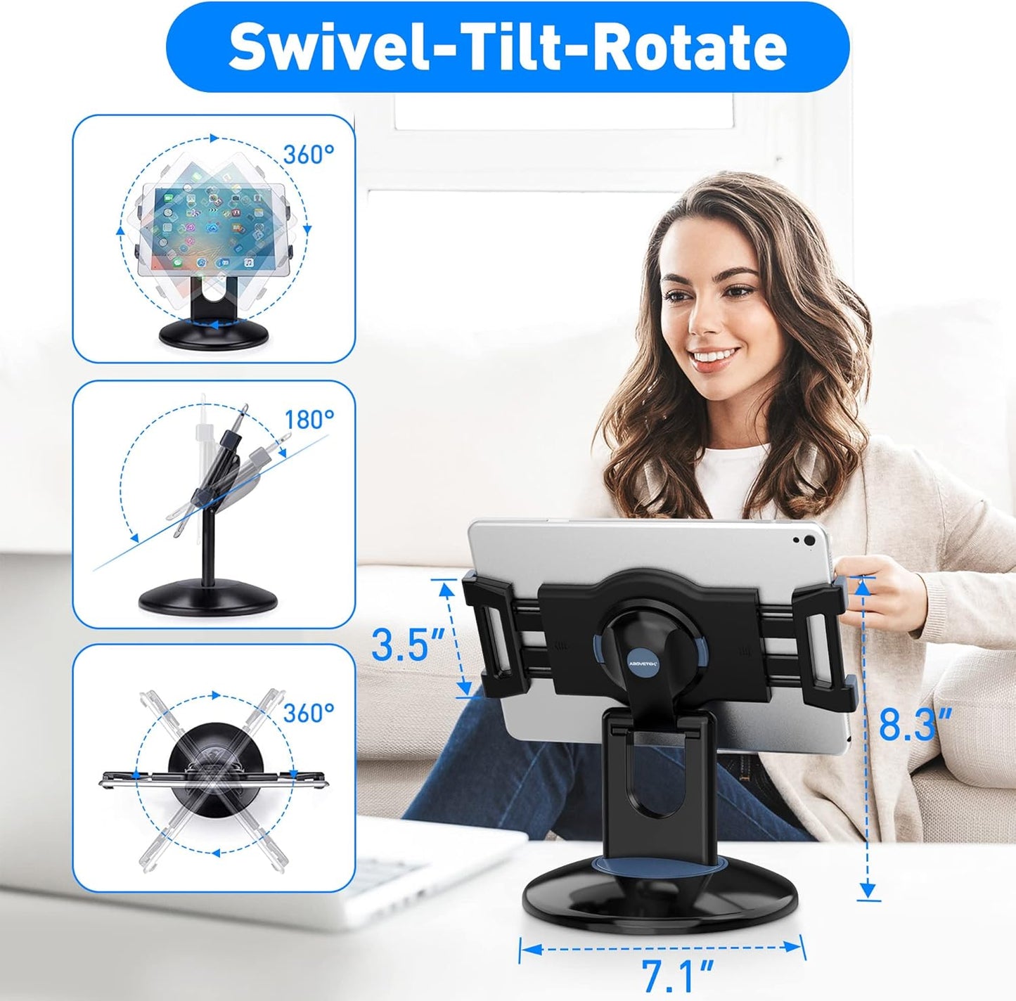 Retail Kiosk Ipad Stand, 360° Rotating Commercial POS Tablet Stand, Fits 6"-13" (Screens) Ipad Mini Pro-Business Swivel Tablet Holder, for Store Office Reception Kitchen Desktop (Black)