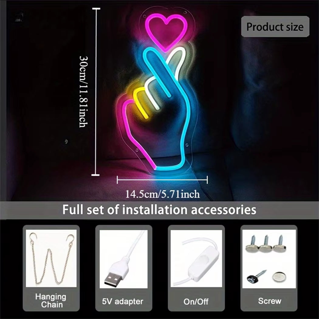 Hand Heart Neon Light LED USB Wall Decor Light for Bedroom Bar Pub Restaurant Birthday Parties Wall Decoration Decor Neon Light