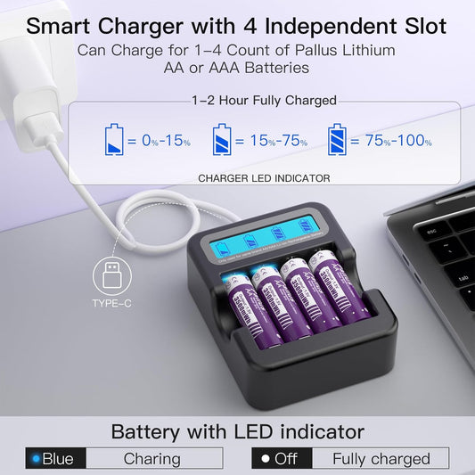 Rechargeable Lithium AA Batteries - 8 Pack 1.5V 3500Mwh AA Rechargeable Batteries with LCD Charger for Outdoor Blink Camera, Fast Charging, Long Lasting, Low Battery Alarmc, Cycles 1600X