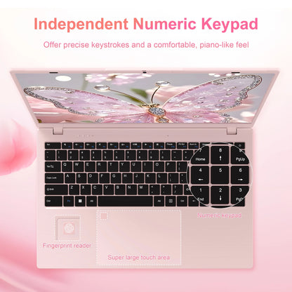 15.6" Laptop Computer, 12GB RAM 512GB SSD, FHD Display with Intel N150 (Up to 3.6Ghz), Windows 11 Pro Laptop, Fingerprint, Backlit KB, Pink