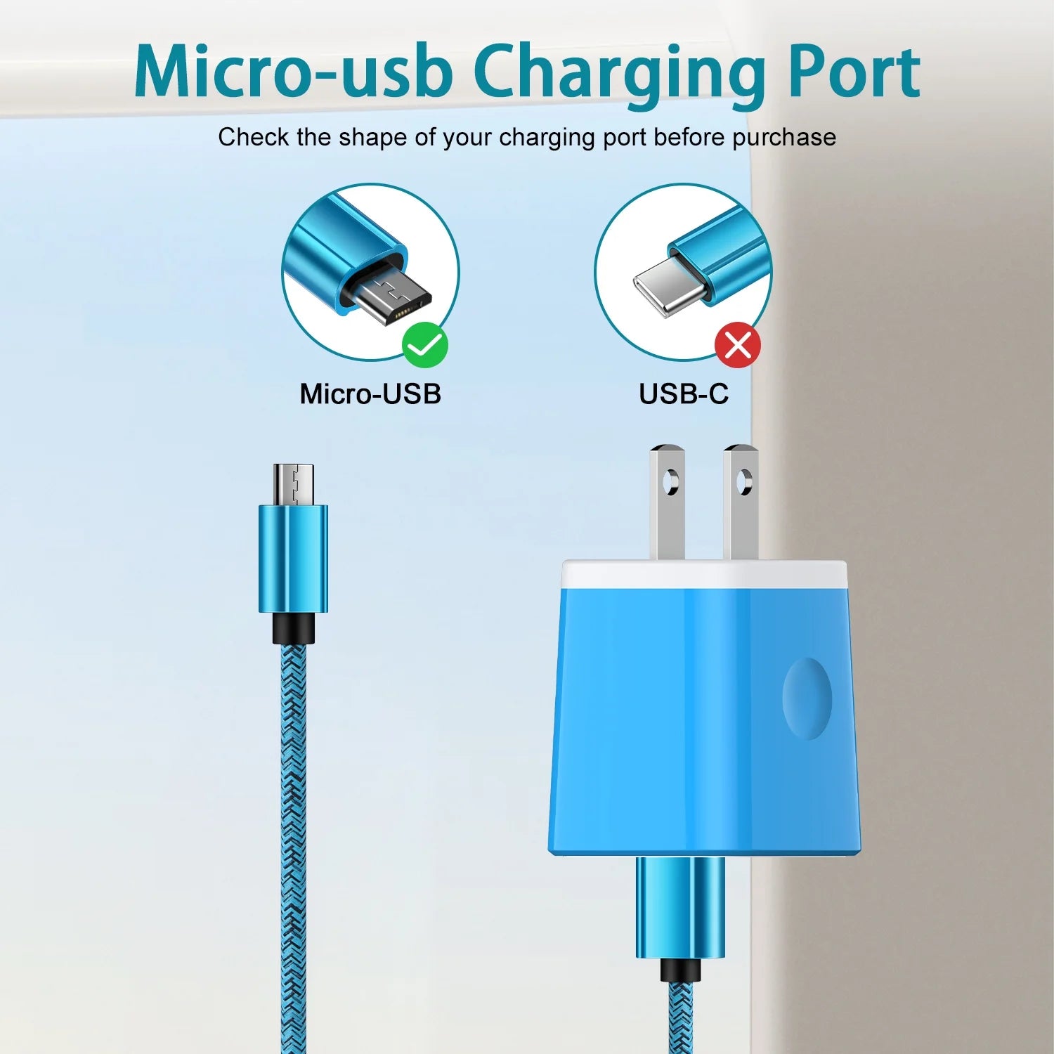 2 Pack Micro USB Cable with Android Charger,  6FT USB a to Micro Cable High Speed Fast Charging Cable, Usb Cable Micro with USB Wall Charger Fast Charger Adapter Plug, Android Charger Block