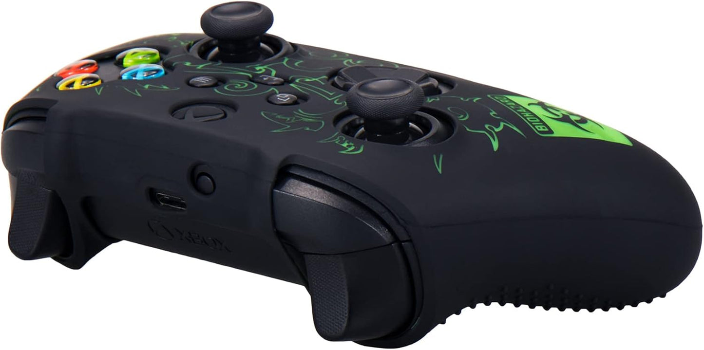 Silicone Rubber Back Dots Carving Customizing Skin Cover for Xbox Series X/S Controller X 1(BH Green) with Pro Thumb Grips X 10