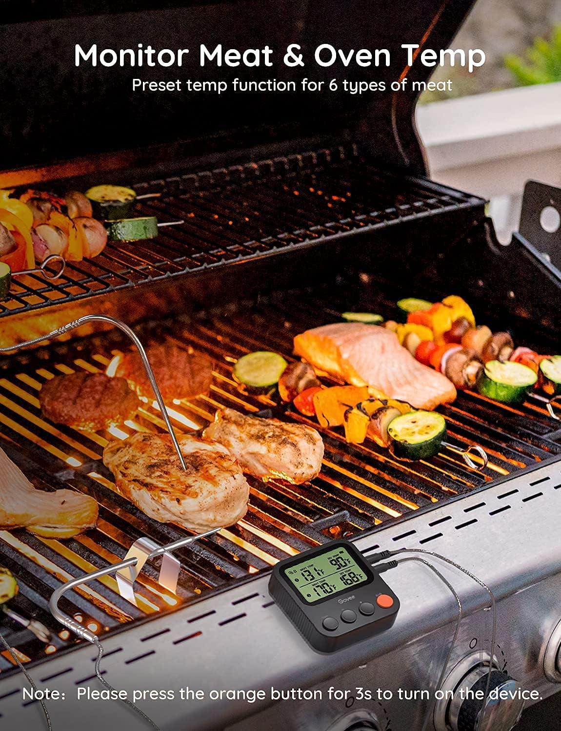 Bluetooth Meat Thermometer, 230Ft Range Wireless Grill Thermometer Remote Monitor with Temperature Probe Digital Grilling Thermometer with Smart Alerts for Smoker Cooking BBQ Kitchen Oven
