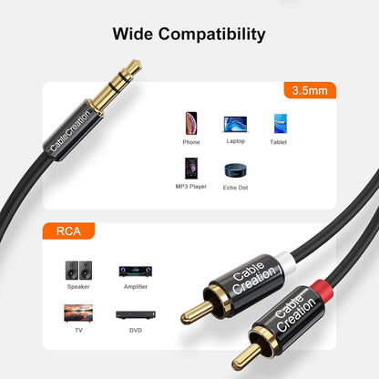 RCA Audio Cable 3.5Mm Male to 2-Male RCA Cable, Y Splitter Design Stereo Audio RCA Male Cable, 3 Meters, Black