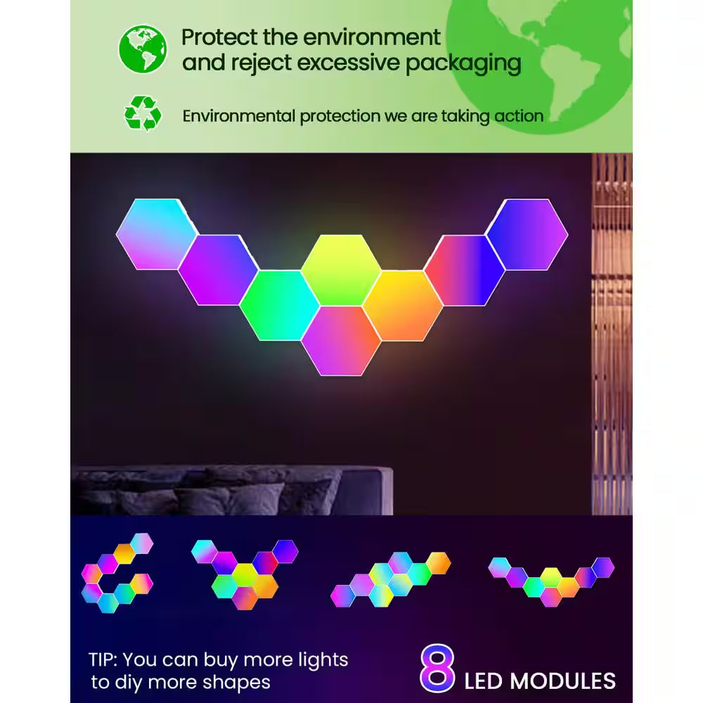 8 Pack Led Lights Wall Panels, RGB Gaming Lights with APP Smart Modular Panel