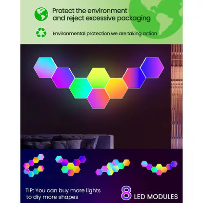 8 Pack Led Lights Wall Panels, RGB Gaming Lights with APP Smart Modular Panel