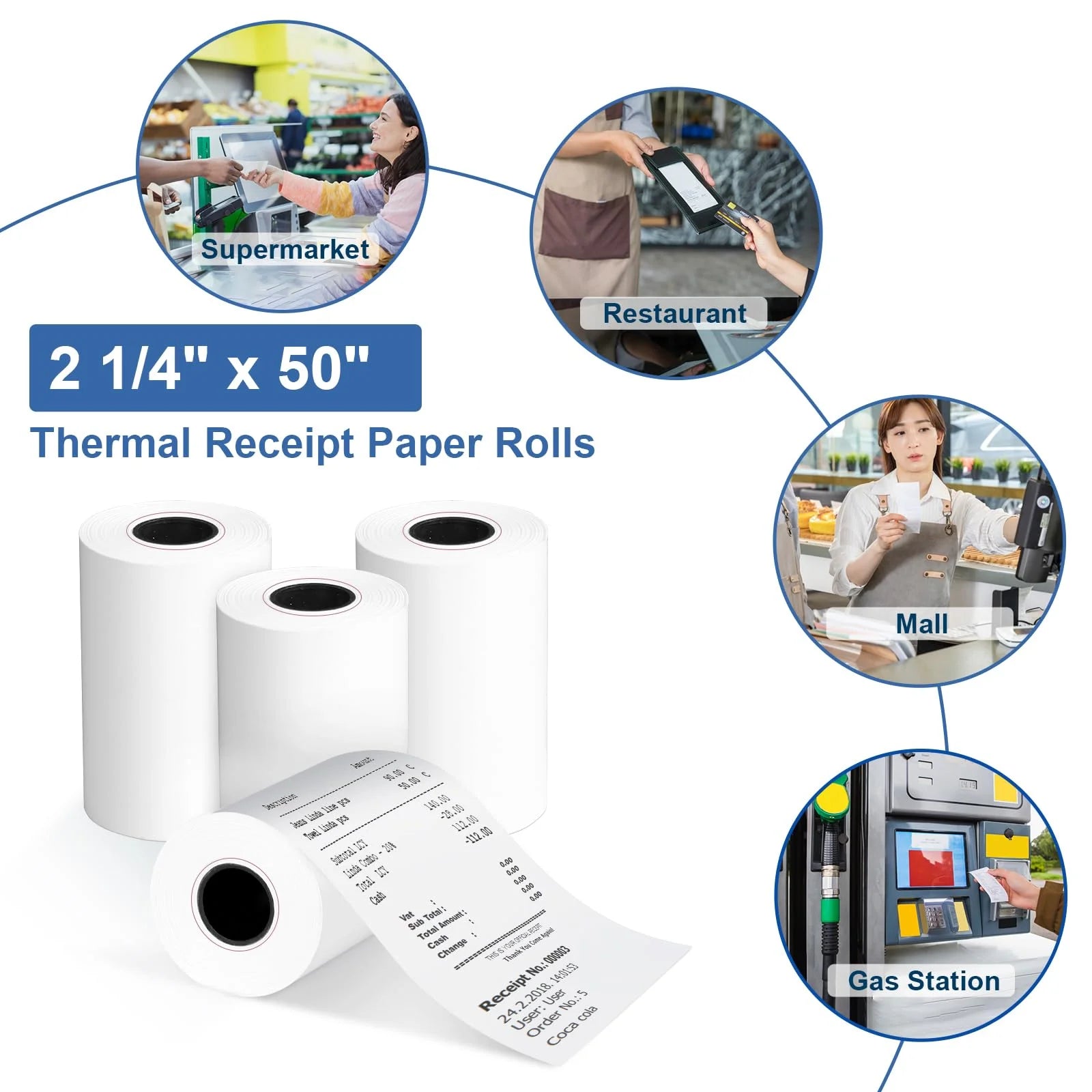2 1/4" X 50' Thermal Receipt Paper Rolls 50 Rolls, Cash Register Paper, BPA Free Receipt Paper