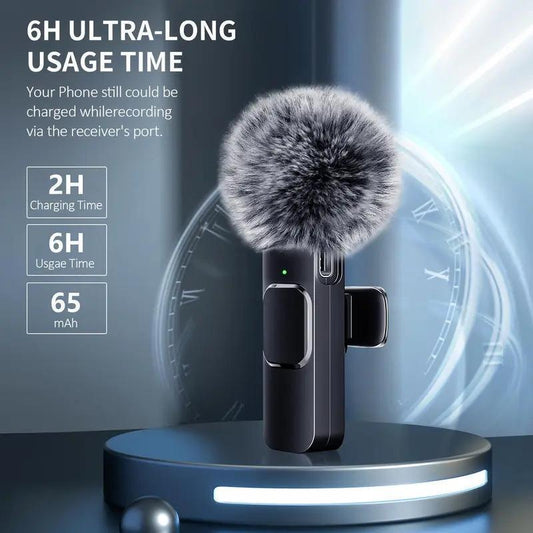 Wireless Lavalier Microphone, Rechargeable Microphone, Cordless Omnidirectional Condenser Recording Mic for Video Recording, Teaching, Interviews