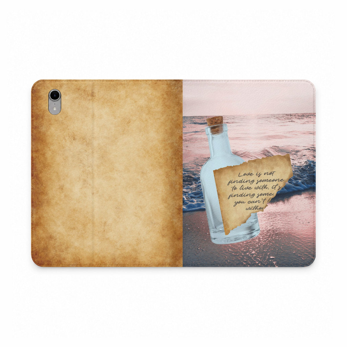 Tablet Folio Case — Message in a Bottle Beach Cover with Vintage Parchment Quote