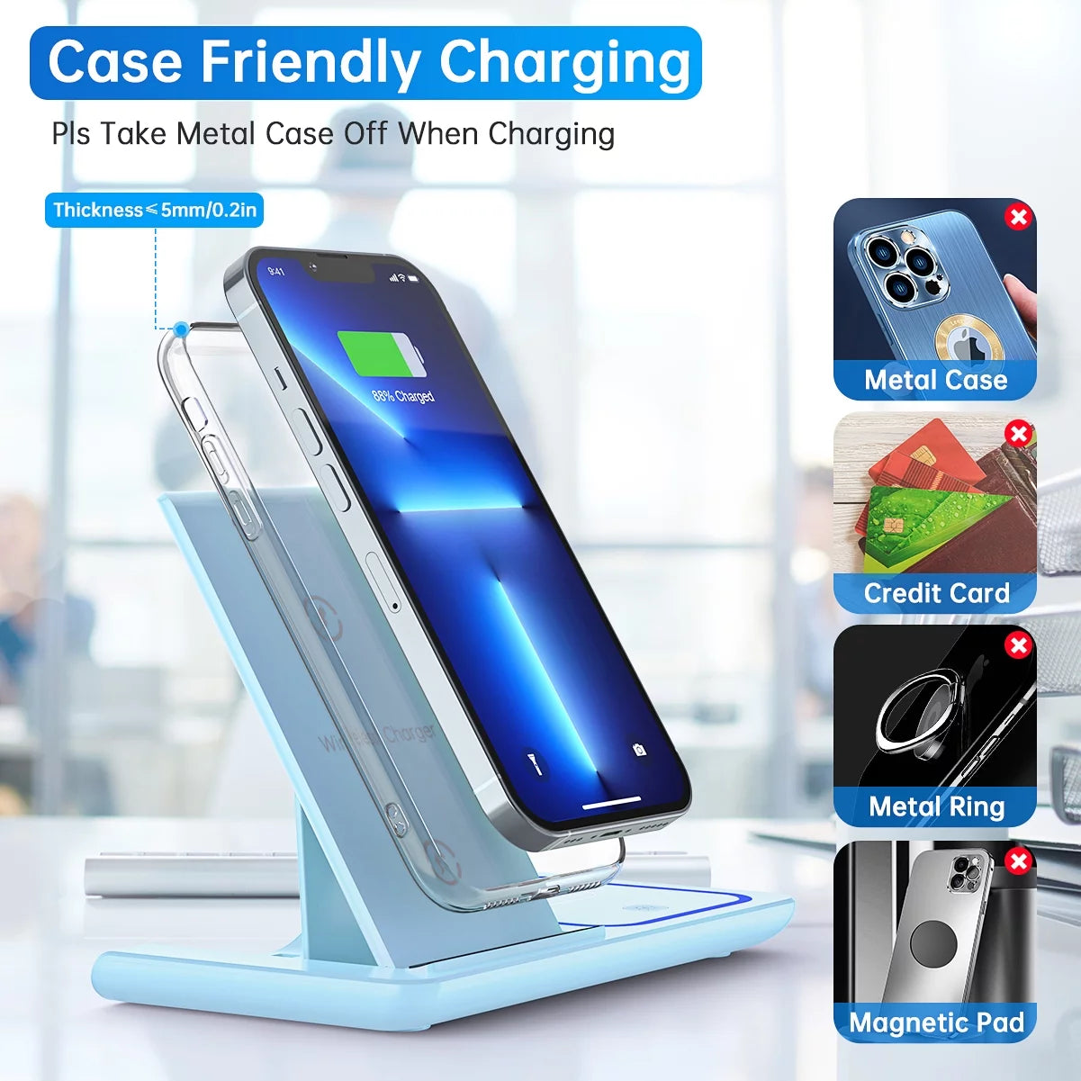 Cshiworld Wireless Charger for Iphone Multiple Devices, 18W 3 in 1 Wireless Iphone Charging Station for Iphone 17 16E 15 14 13 12 11 Pro Max, Iwatch 11 10 9 8 7 6 5 4 3 SE, Airpods 4 3 2 Pro (Blue)