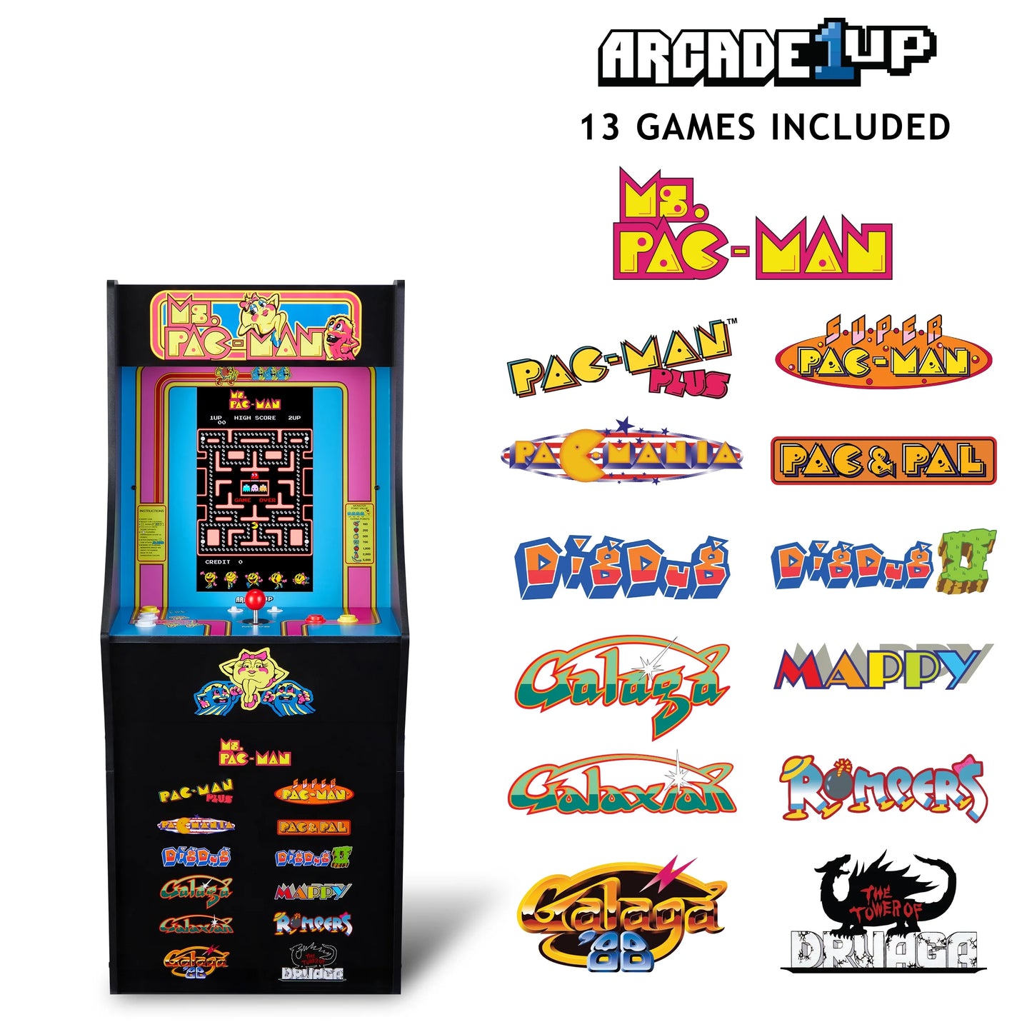 Ms. PAC - MAN Classic SE Arcade Machine – 4 - Foot Cabinet, 13 Classic Video Games, 15.6” IPS Display, Easy Assembly, Perfect for at - Home Gaming