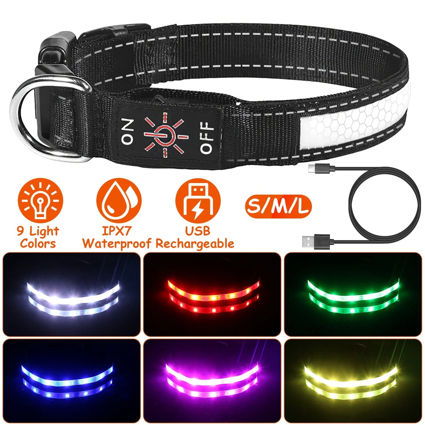 Light-Up LED Dog Collar – 9 Color Modes, IPX7 Waterproof, USB Rechargeable Safety Glow Collar for Small Medium Large Dogs