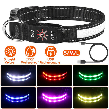 Light-Up LED Dog Collar – 9 Color Modes, IPX7 Waterproof, USB Rechargeable Safety Glow Collar for Small Medium Large Dogs
