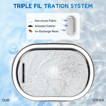 Cat Water Fountain Stainless Steel,  108Oz/3.2L Pet Fountain with Water Level Window,Automatic Water Dispenser for Cats and Dogs, Electric Drinking Bowl Suitable for Multiple Pets, Silver